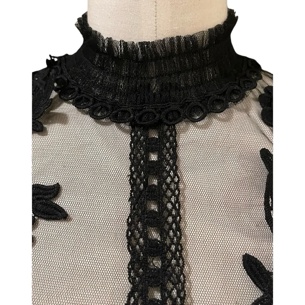 ❤️ Victorian x Gothic Tulle Lace Bell Sleeve Sheer Blouse - Picture 5 of 12